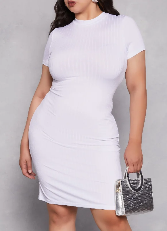 Plus Size Daisy Ribbed Knit T Shirt Dress