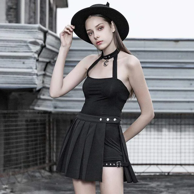 Women's Goth Halter Backless Black Top