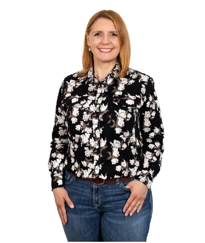 WWLS2339 Just Country Women's Abbey Black Lilies LS Shirt