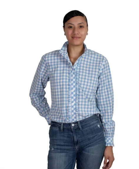 WWLS2446 Just Country Women's Abbey Frills  Blue Check