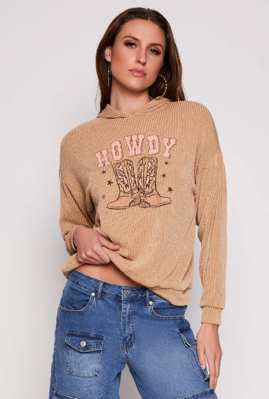 Ribbed Howdy Graphic Pullover Hoodie