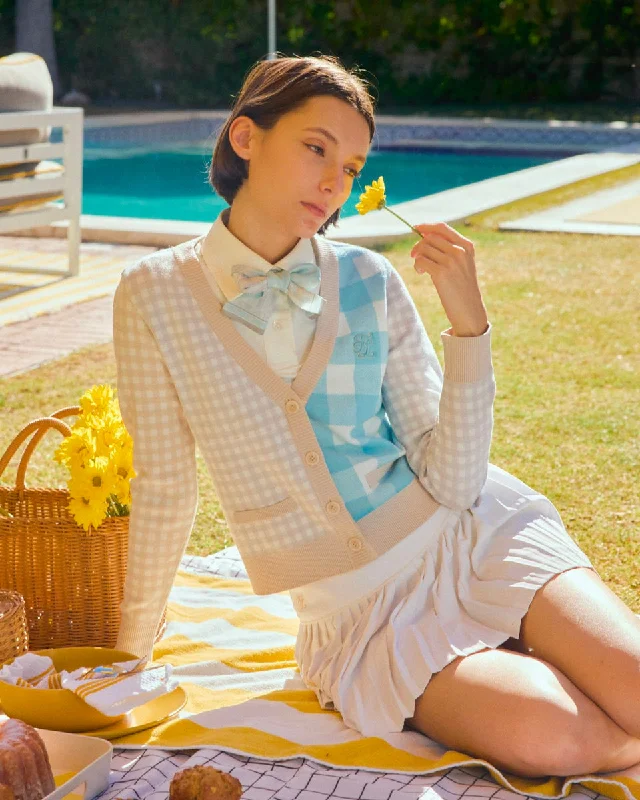 FL Gingham Checkered Cardigan - Turquoise