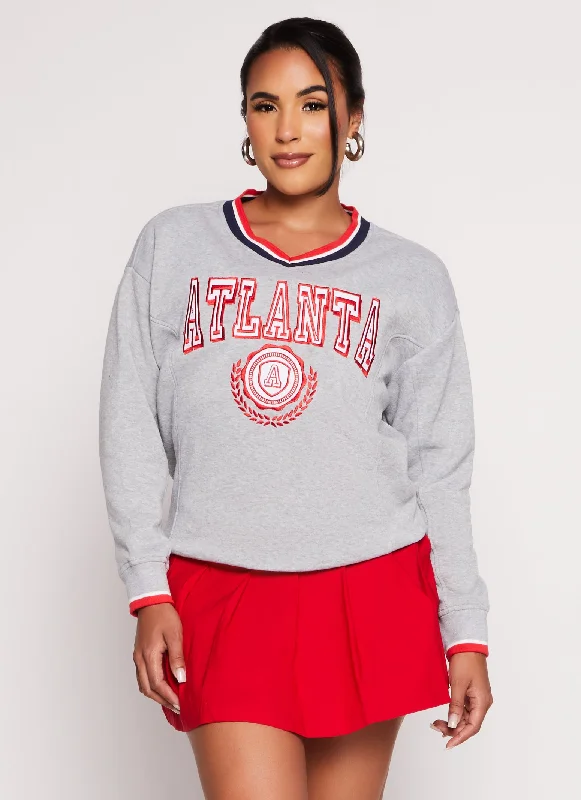 City Graphic V Neck Pullover Sweatshirt