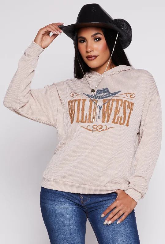 Ribbed Wild West Graphic Pullover Hoodie