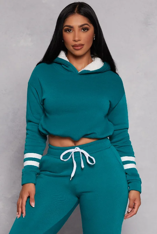 Sherpa Lined Cropped Pullover Hoodie