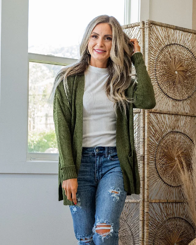 NEW! Brittany Open Front Waffle Cardigan - Olive