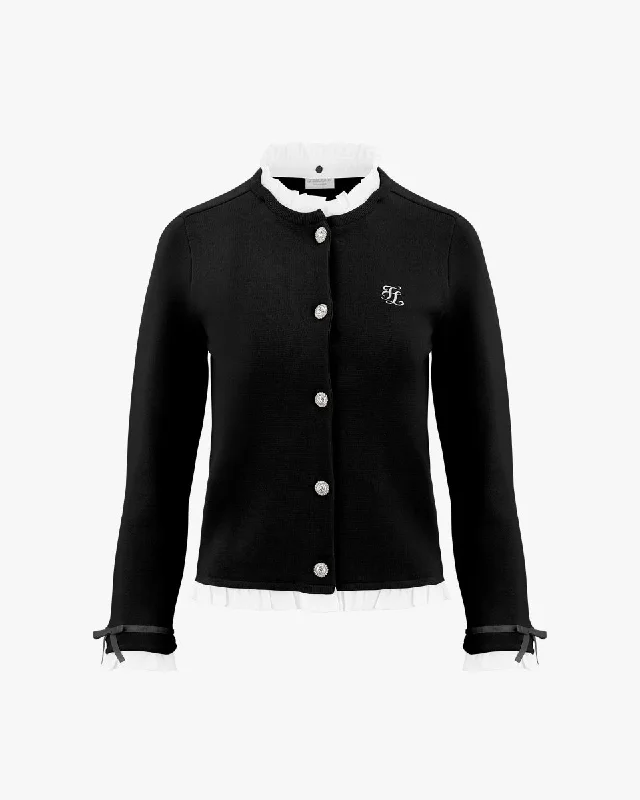 Sleeve Frill Jacket Style Cardigan - Black