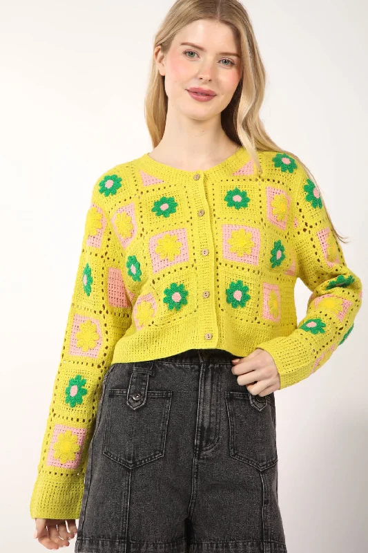 Cardigan | Flower Square Knit Green