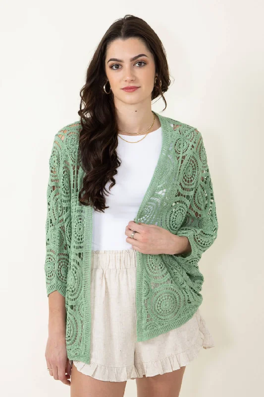 Crop Crochet Cardigan for Women in Sage | ZLC410054-SAGE