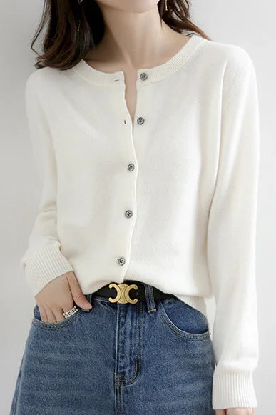 Round Neck Wool Knit Cardigan - 12 Colors Available