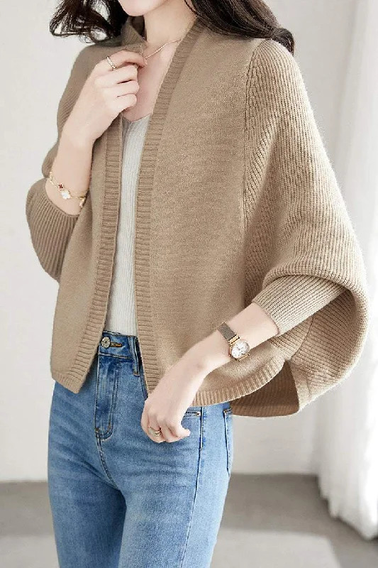 Plain Batwing Sleeve Hooded Knit Cardigan