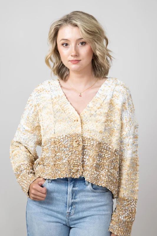 Elan Ombre Popcorn Button Cardigan for Women in Beige | SW11326-BEI