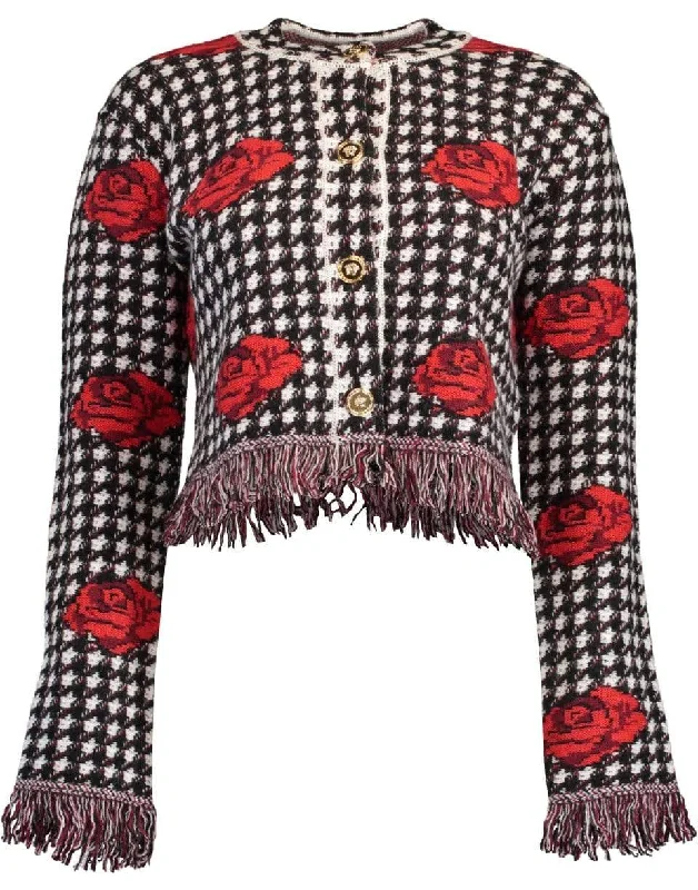 Embroidered Roses Wool Cardigan