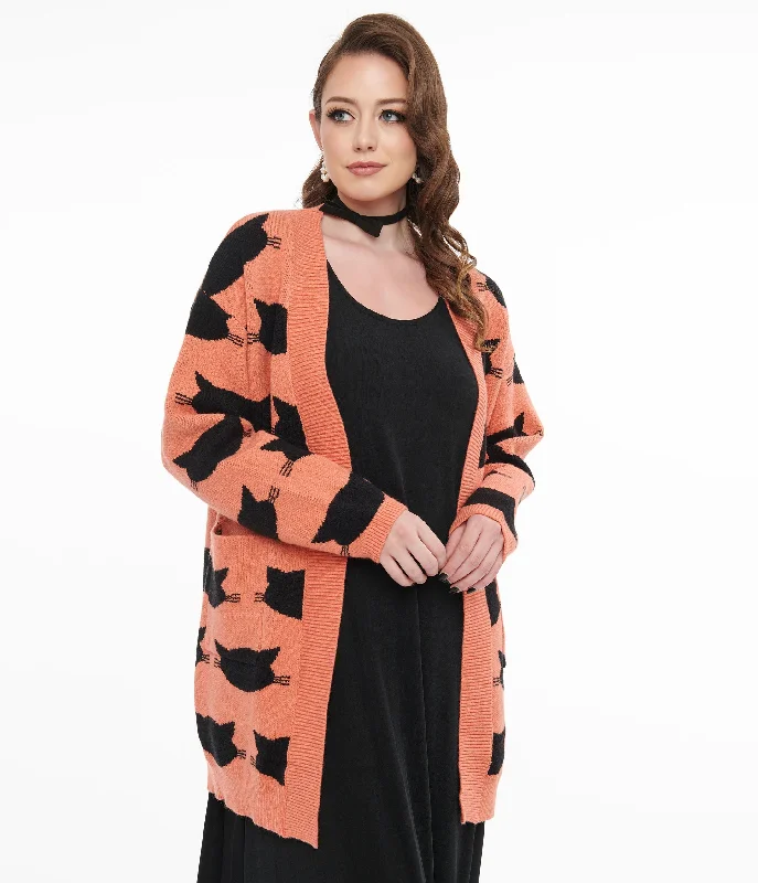 Magnolia Place Orange & Black Cat Cardigan