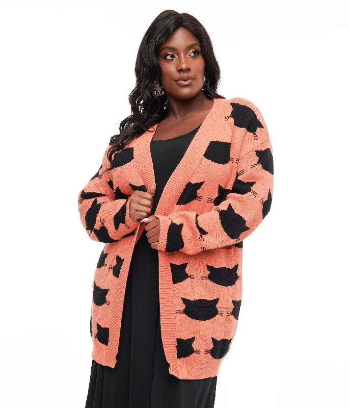 Magnolia Place Plus Size Orange & Black Cat Cardigan