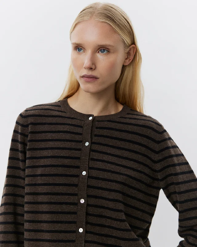 CISSESW STRIPE CARDIGAN - Dark Brown Black striped