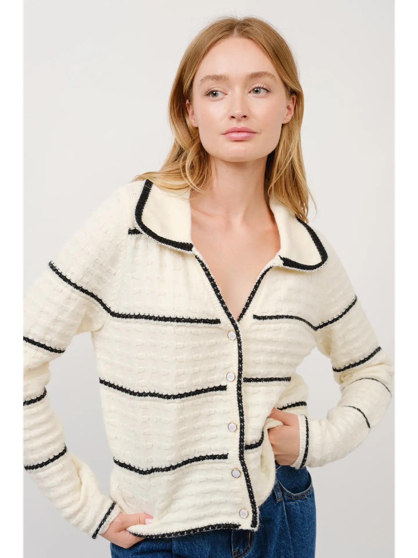 Stripe Cardigan With Collar